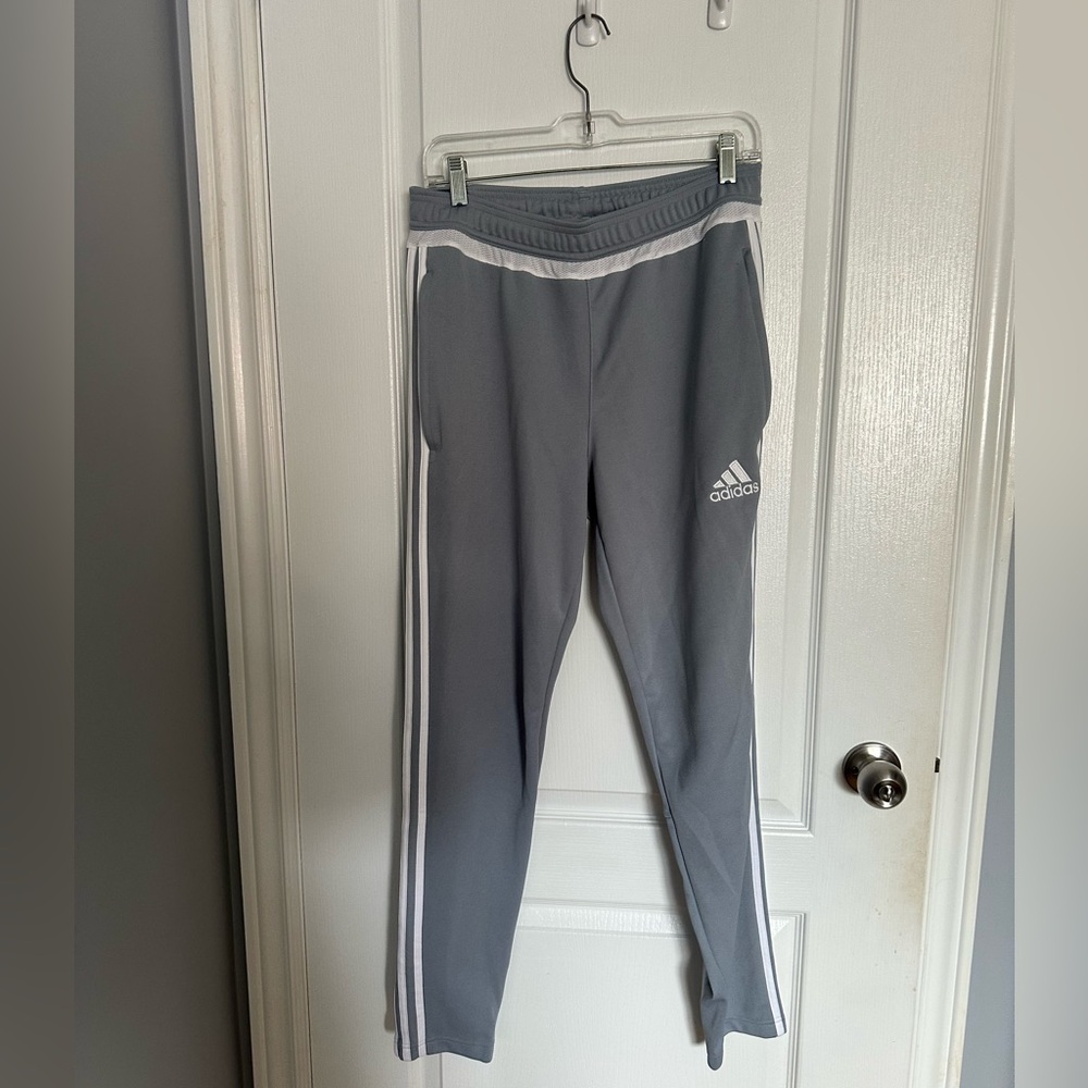 Adidas Gray and White Sweatpants with Triple Stripes